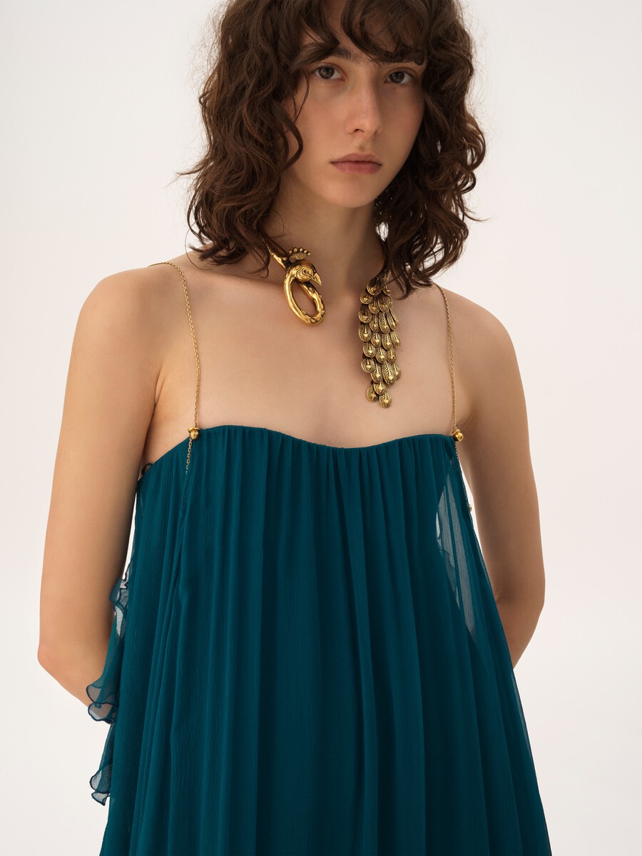 Sleeveless long dress in silk mousseline - 6