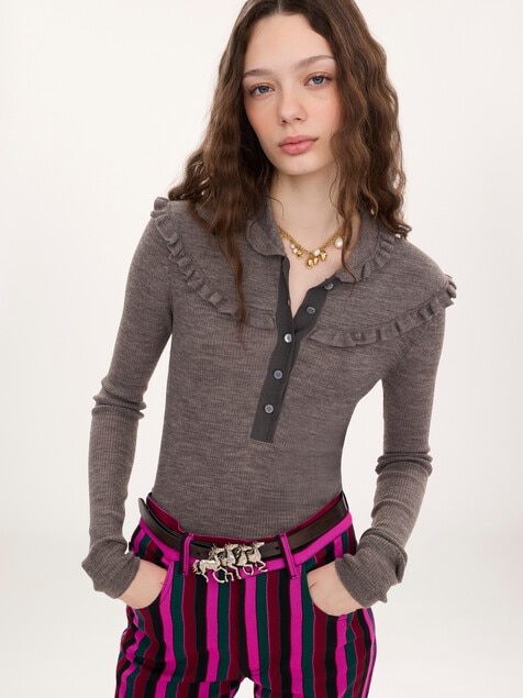 Fitted Henley shirt in a superfine wool knit