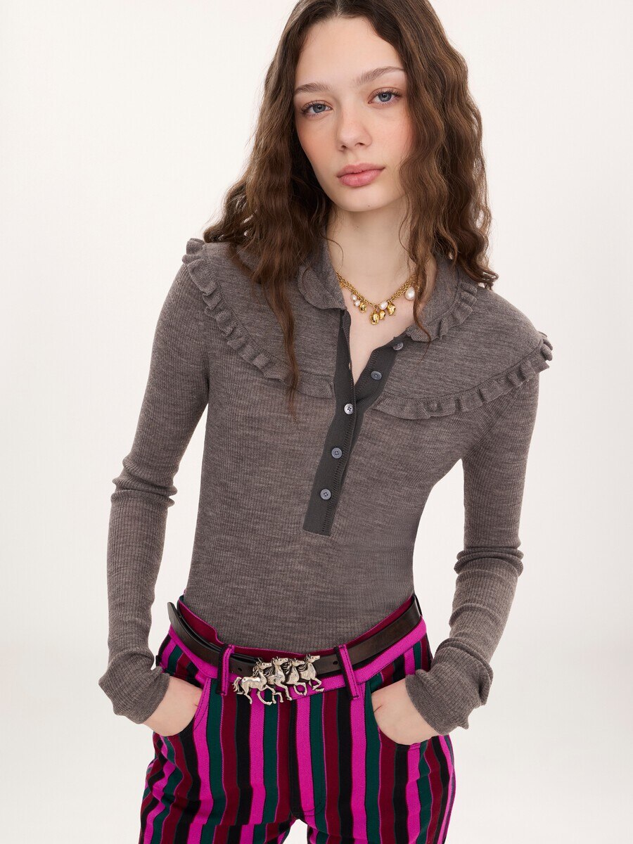 Fitted Henley shirt in a superfine wool knit - 4