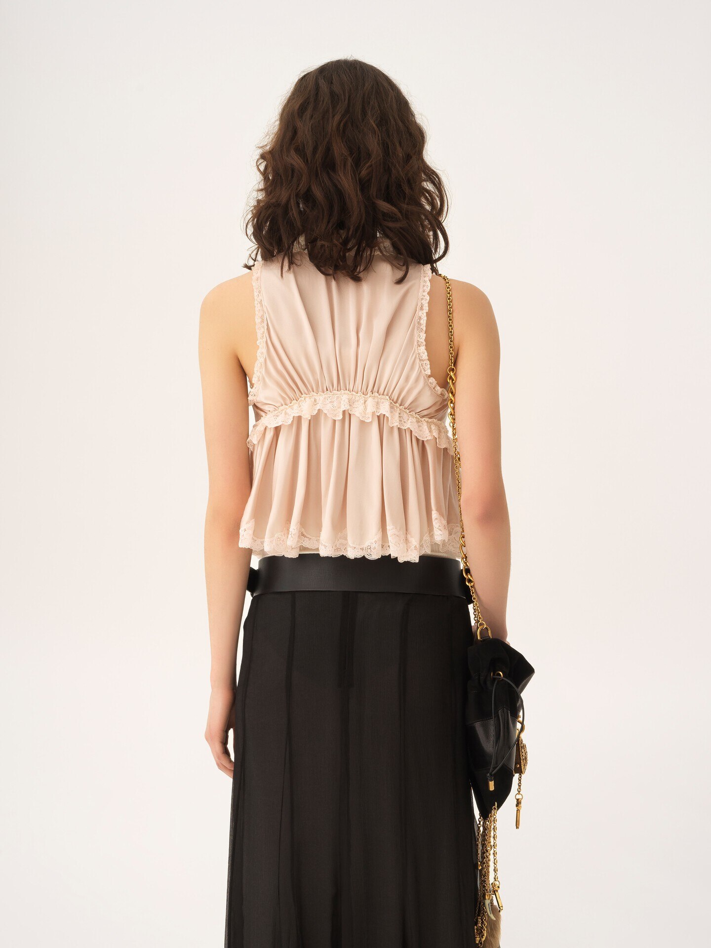 Top sans manches &agrave; nouer en satin de soie lav&eacute; et dentelle - 5.0