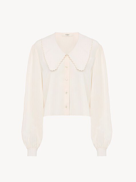Puff-sleeve blouse in cr&ecirc;pe de chine