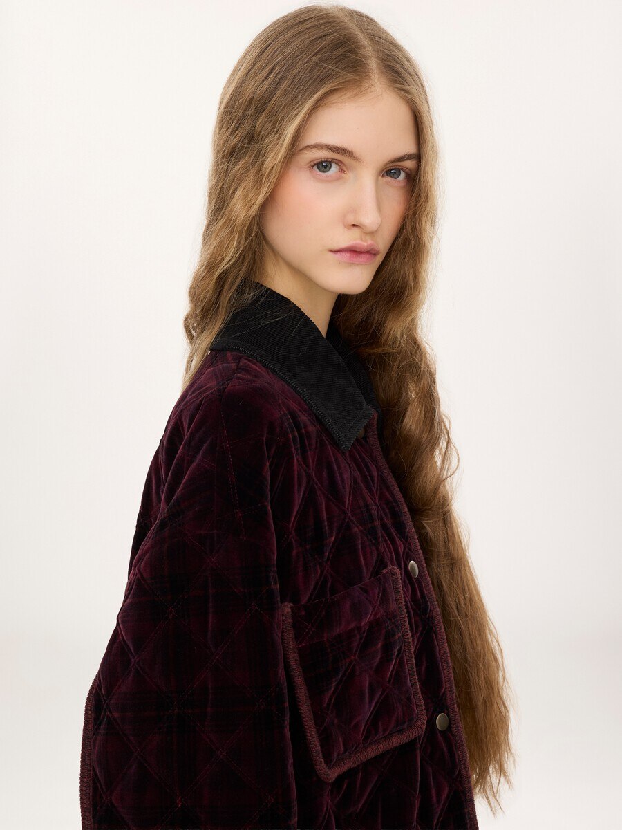 Padded short coat in check cotton - 7