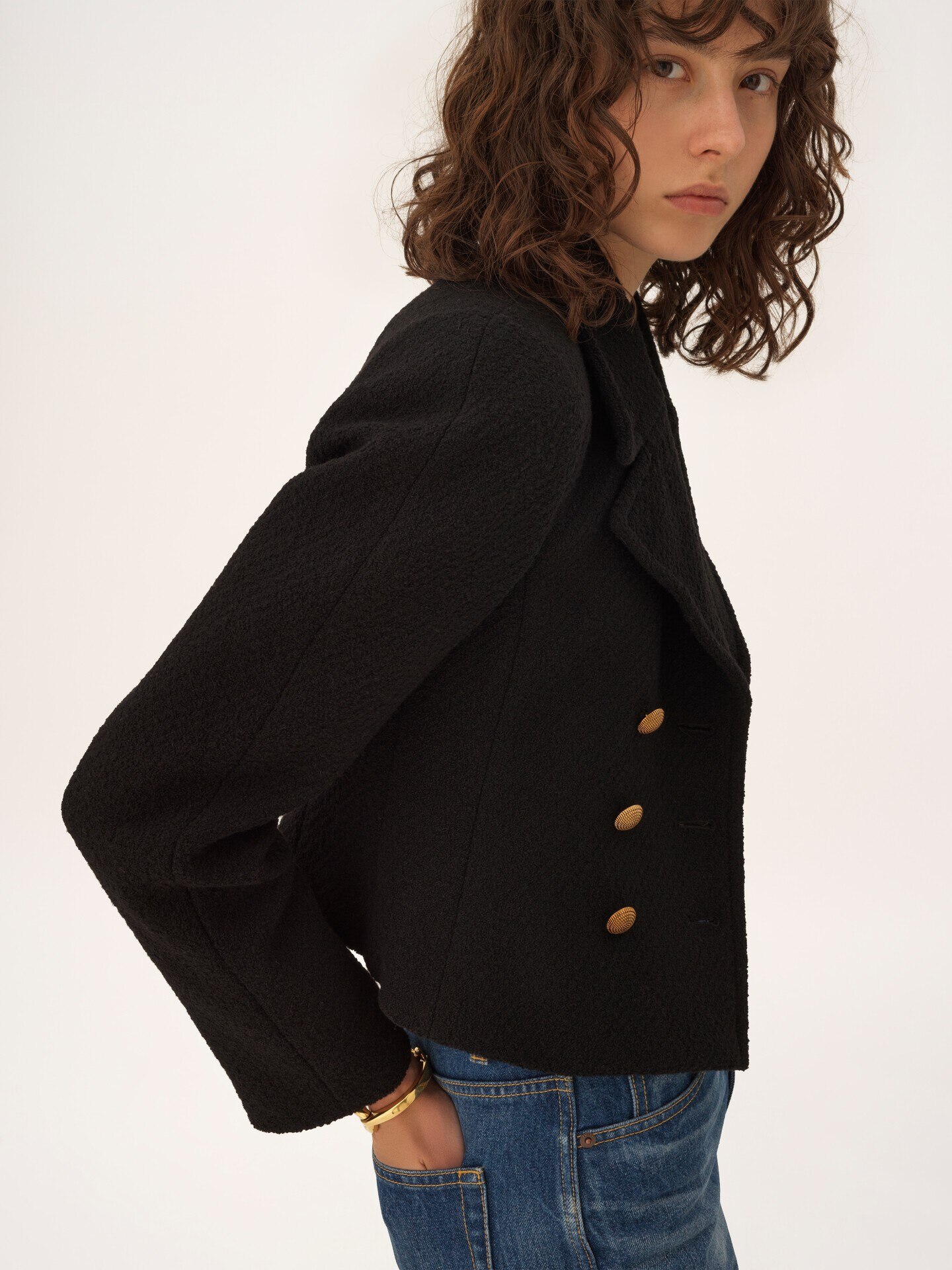 Double-breasted cropped jacket in wool bouclette - 6