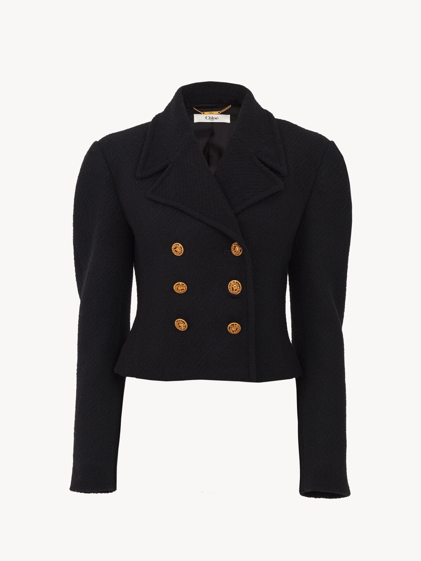 Double-breasted cropped jacket in wool bouclette - 2