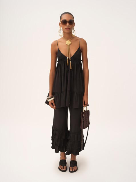 Fluid wide-leg pants in cr&ecirc;pe de chine