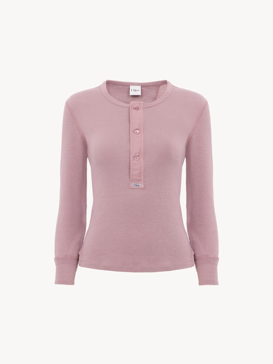 Fitted Henley shirt in cotton jersey - 1