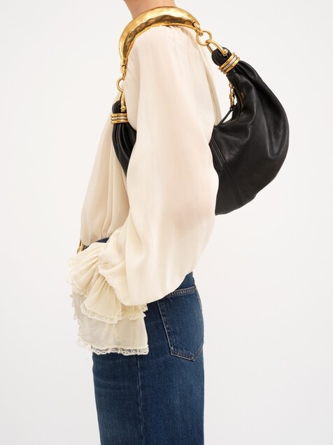 Small Bracelet Hobo Bag in grained leather