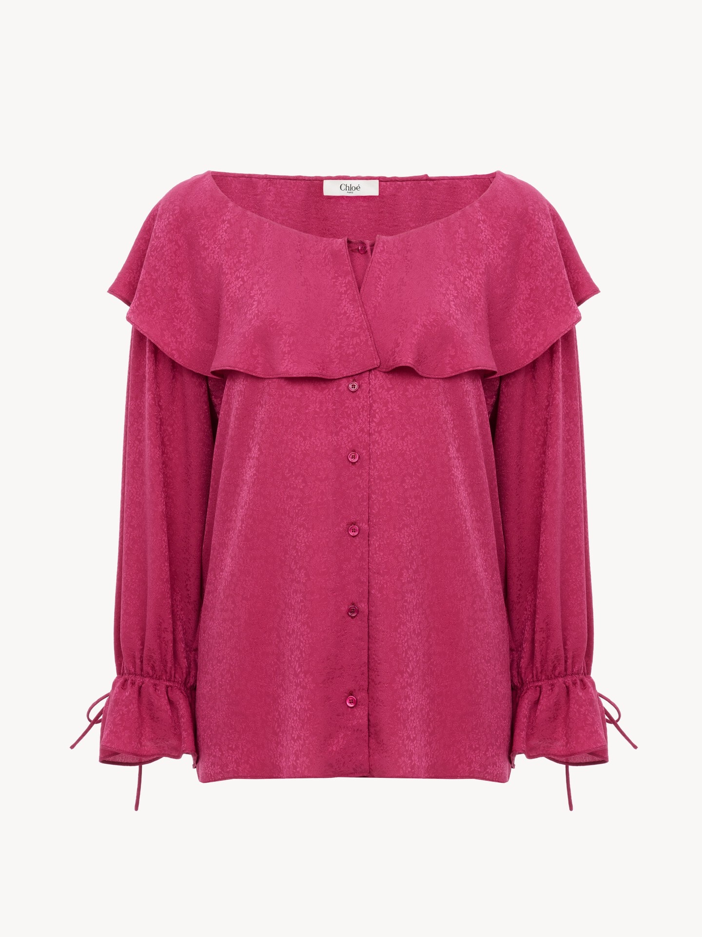 Round-neck ruffle blouse in silk jacquard - 2