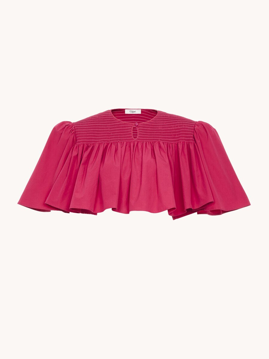Gathered cropped top in cotton poplin - 2