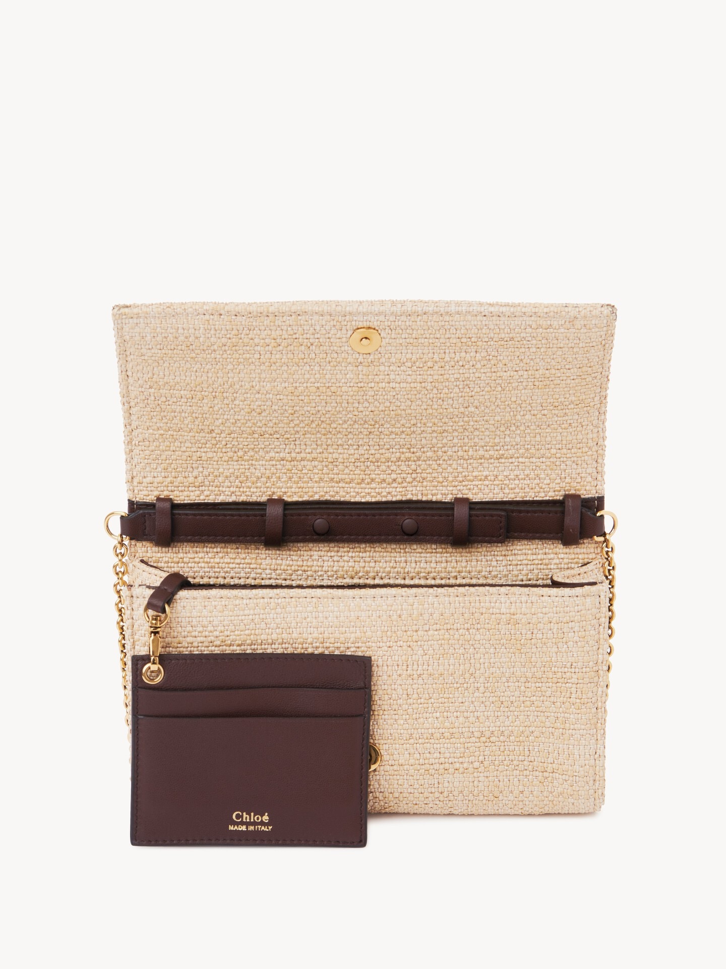 Chlo&eacute; Iconic flap wallet on chain in raffia-effect fibers - 4