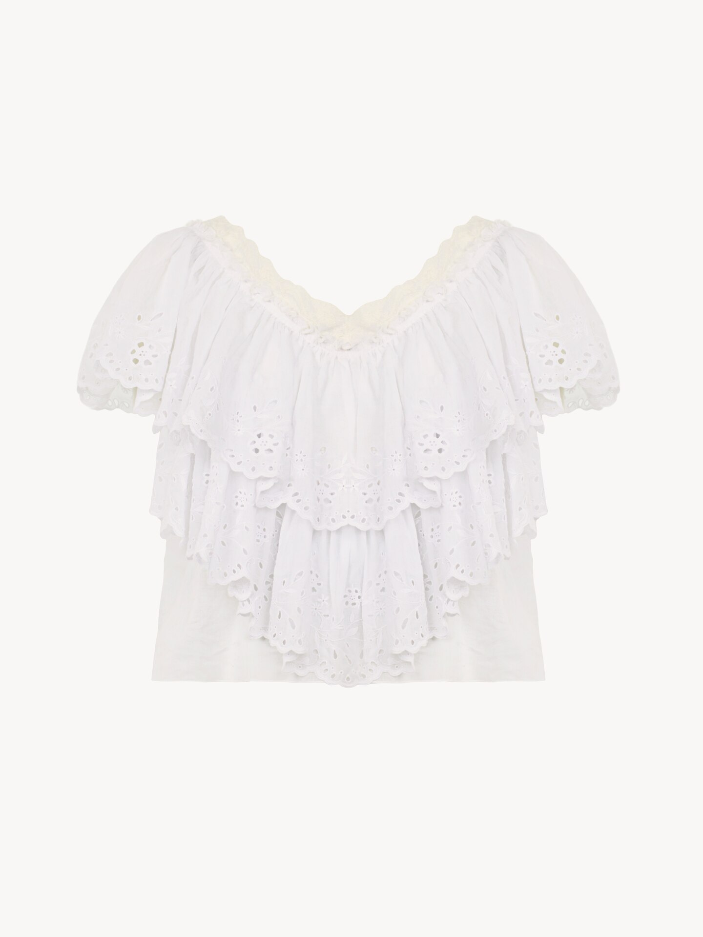 Layered ruffled midi skirt in cotton voile - 1