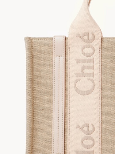 Small Woody tote bag in linen - 6