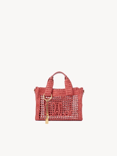 Bolso tote Summer Banana East-West peque&ntilde;o con correa de rafia
