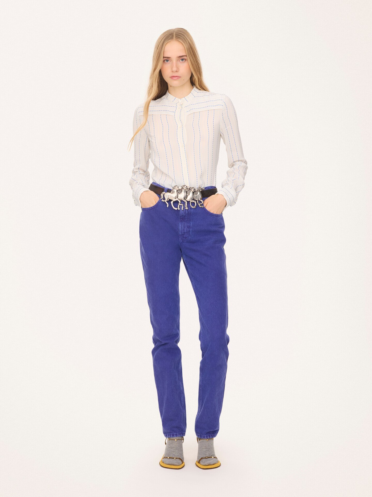 Fitted blouse in silk jacquard - 1.0