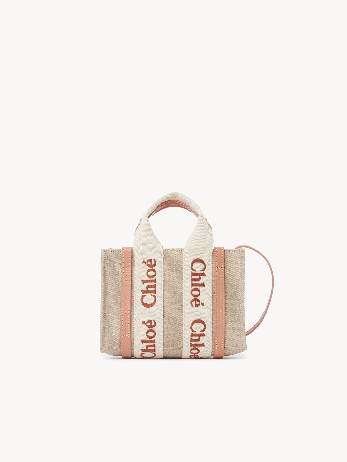 Mini Woody tote bag in linen & leather - 2