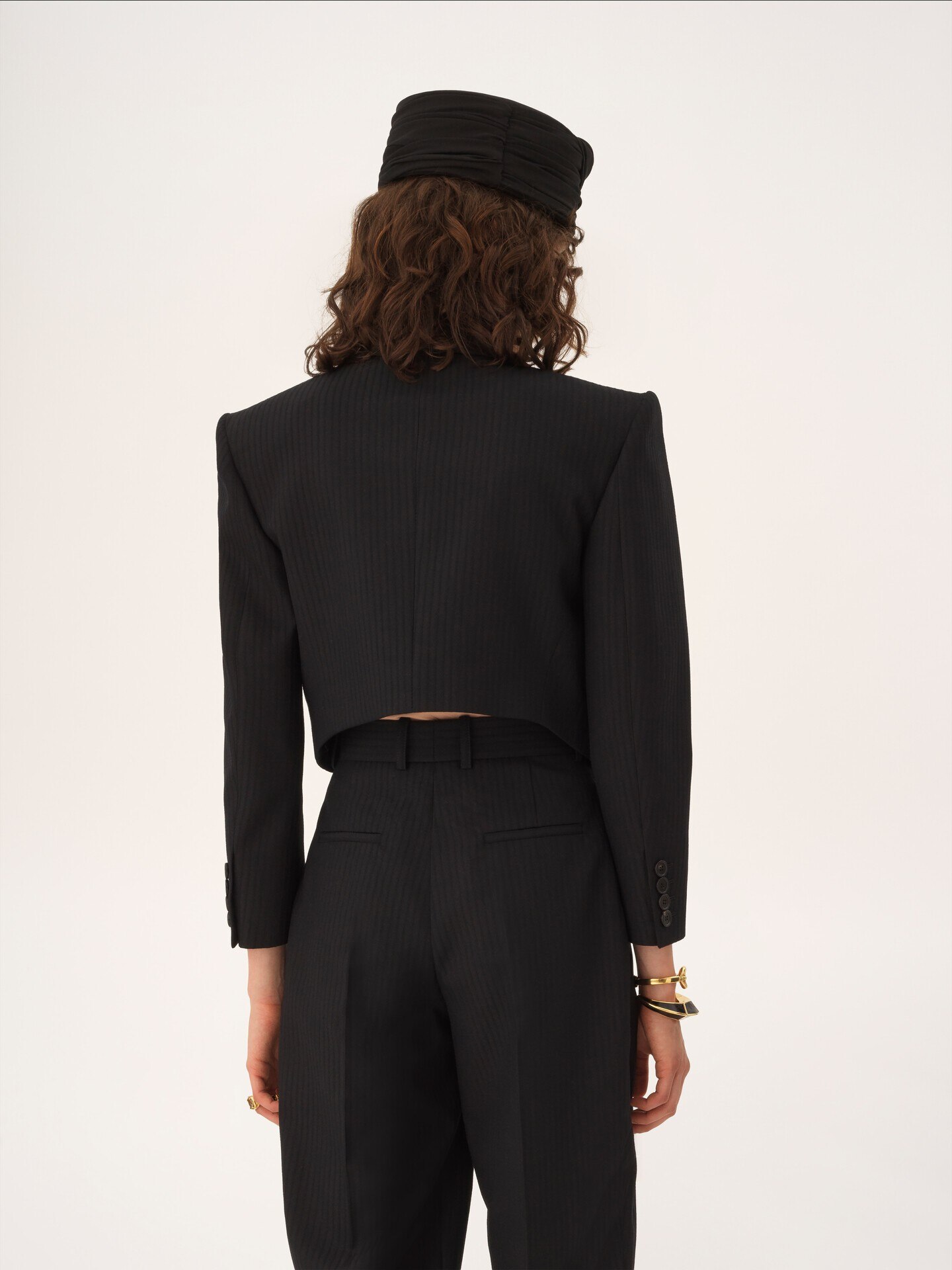 Double-breasted cropped Spencer jacket in striped wool - 7