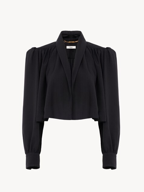 Veste courte fronc&eacute;e en faille de viscose lav&eacute;e