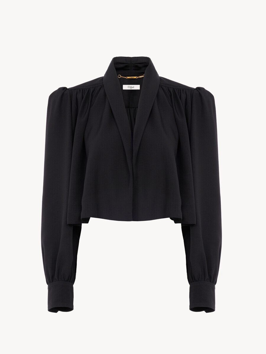 Gathered cropped jacket in washed viscose faille - 2