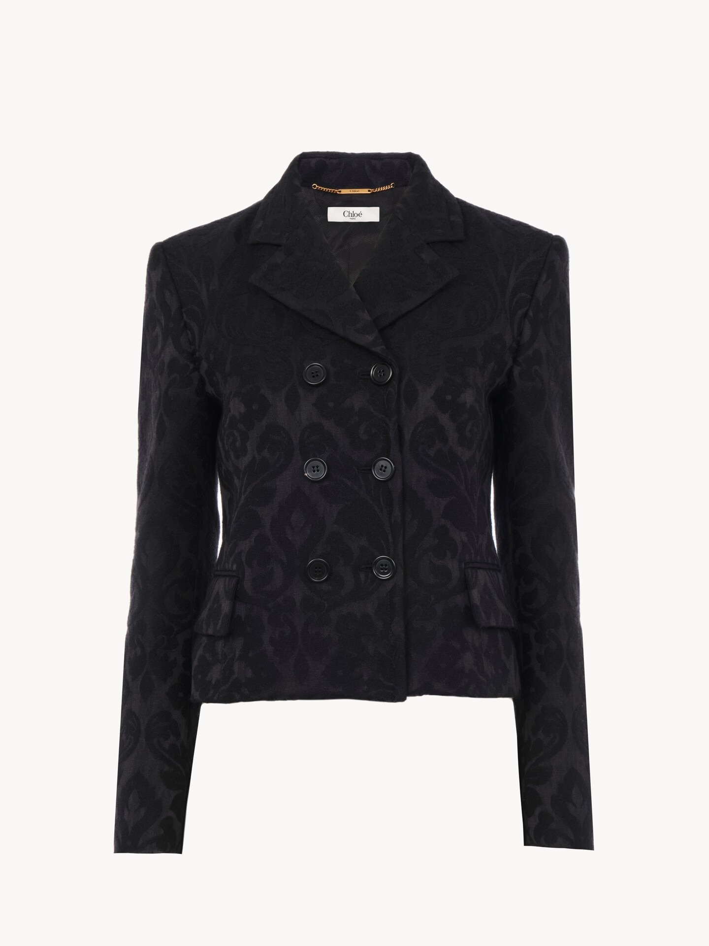 Giacca aderente doppiopetto in jacquard misto lana - 1