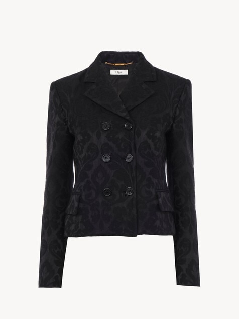 Giacca aderente doppiopetto in jacquard misto lana