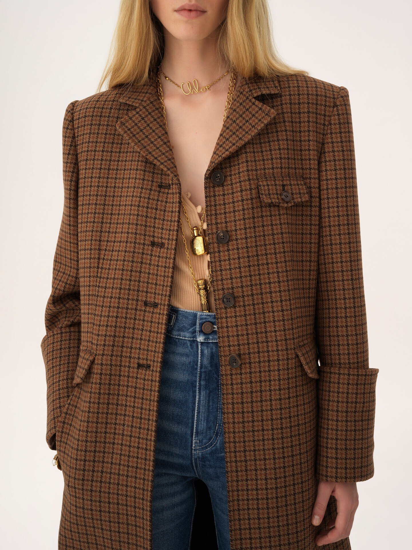 Manteau cavalier en laine pied-de-poule  - 5