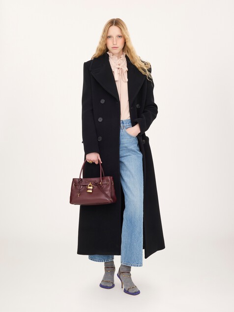 Long double-breasted coat in double-face wool