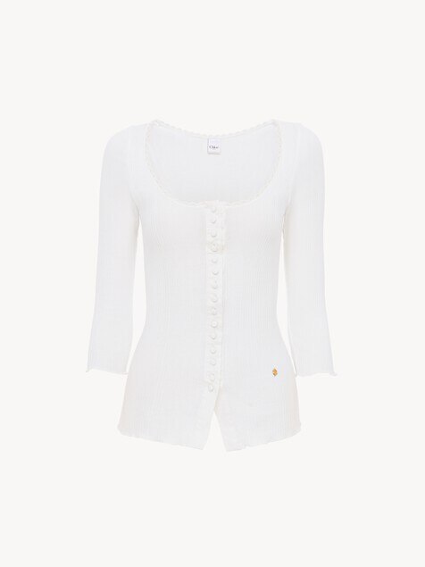 コットン製スクープネック フィットカーディガン