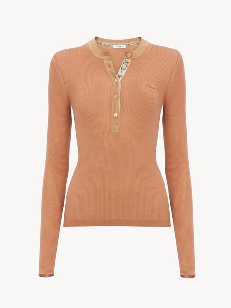 Fitted Henley shirt in superfine wool knit