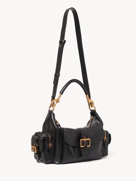 Camera bag in shiny leather