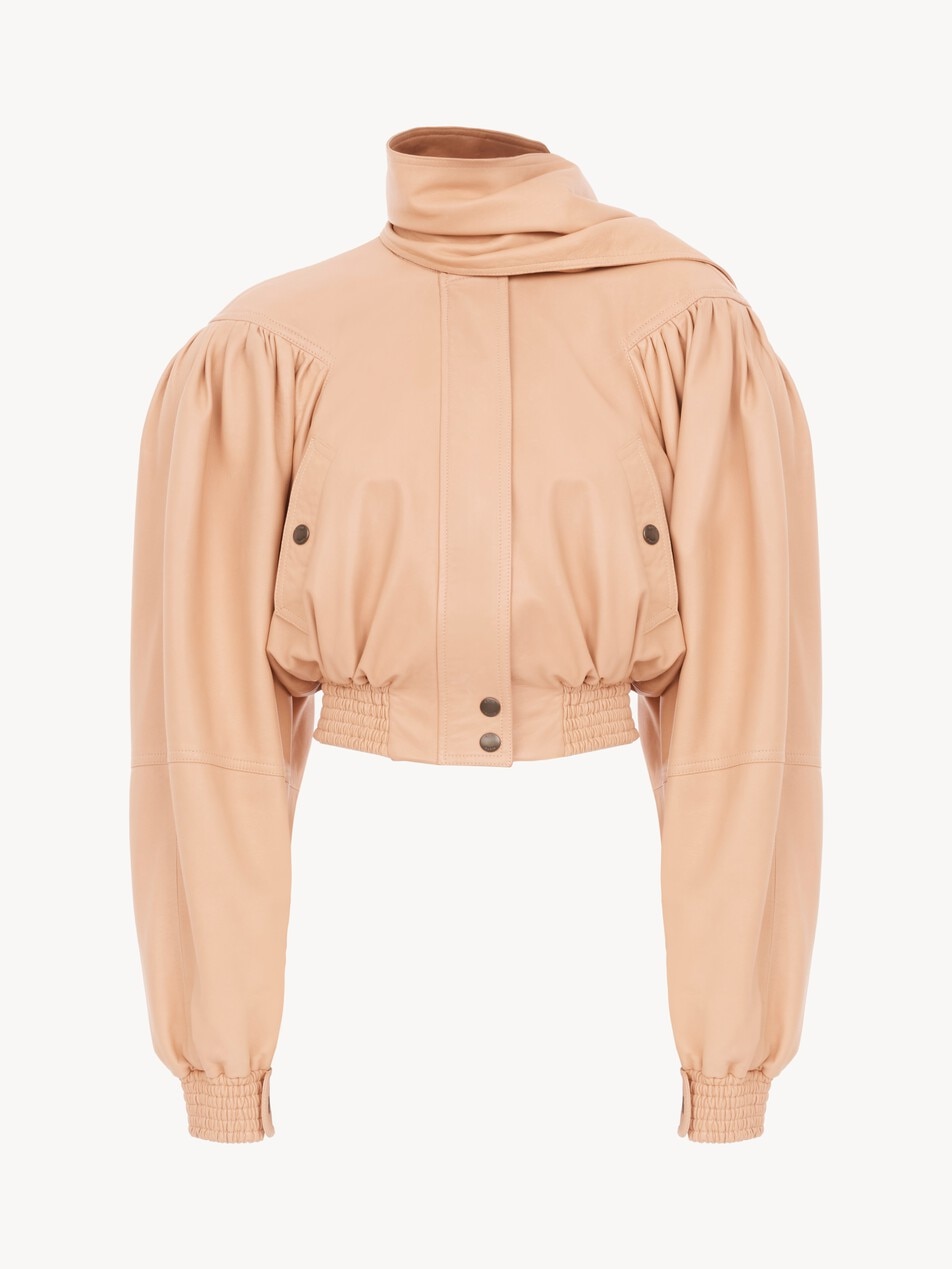 Cropped scarf leather jacket