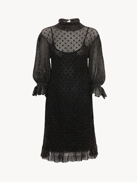 Ruffled puff-sleeve mini dress in a lurex knit
