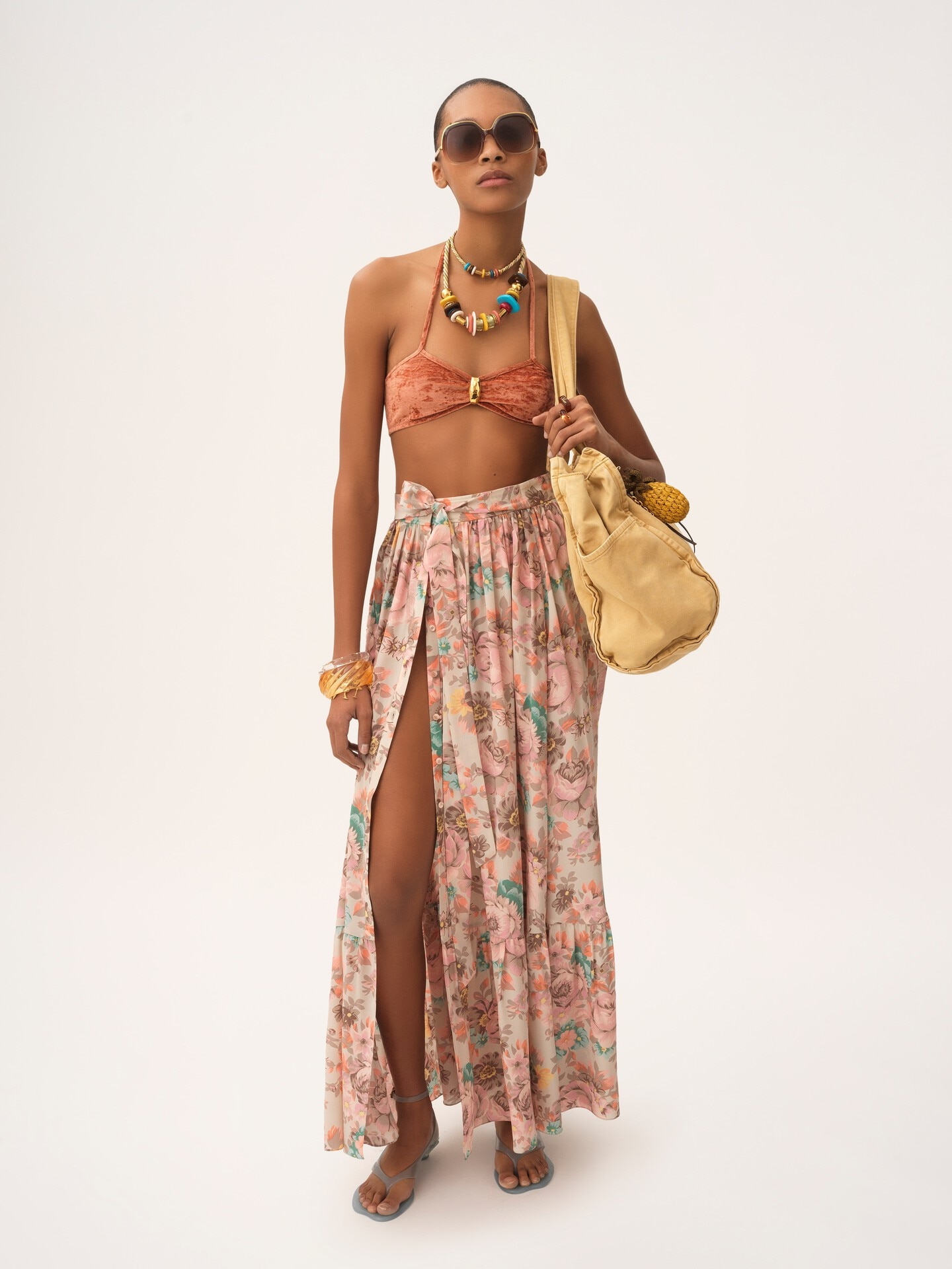 Falda midi fruncida de crep&eacute; de seda china - 3