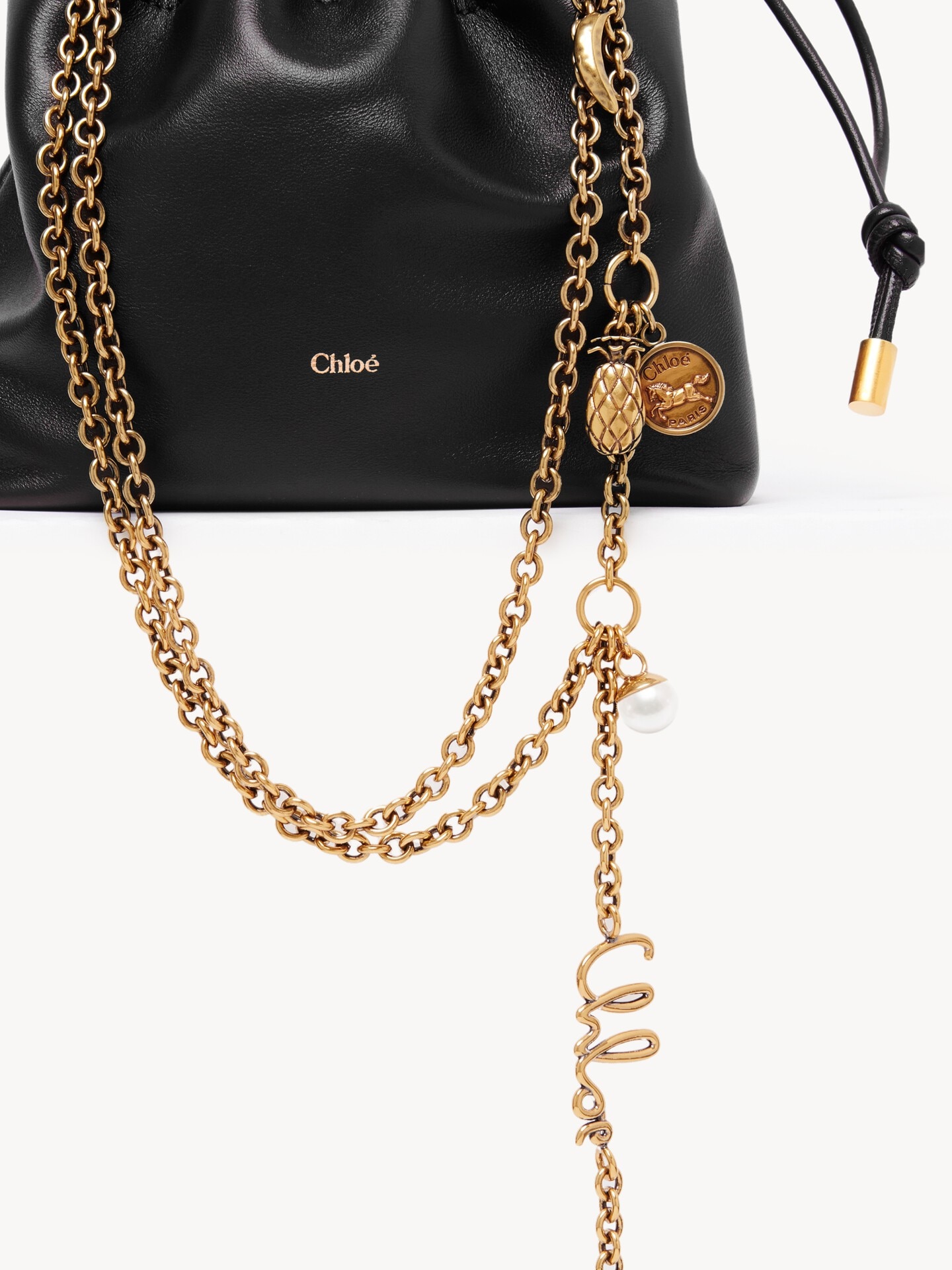 Mini sac cha&icirc;ne port&eacute; &eacute;paule Chlo&eacute; Icons en cuir lisse - 6