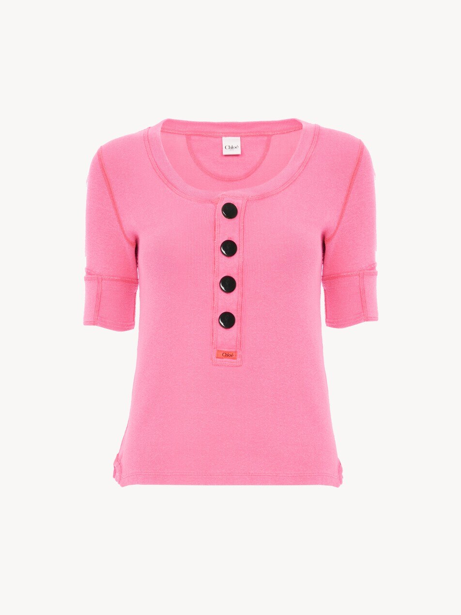 Short-sleeve Henley shirt in cotton jersey