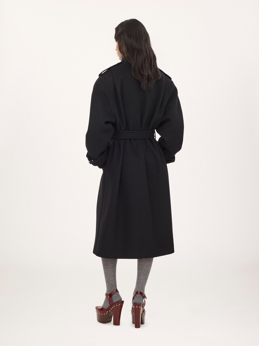 High-neck long coat in double-face wool - 5