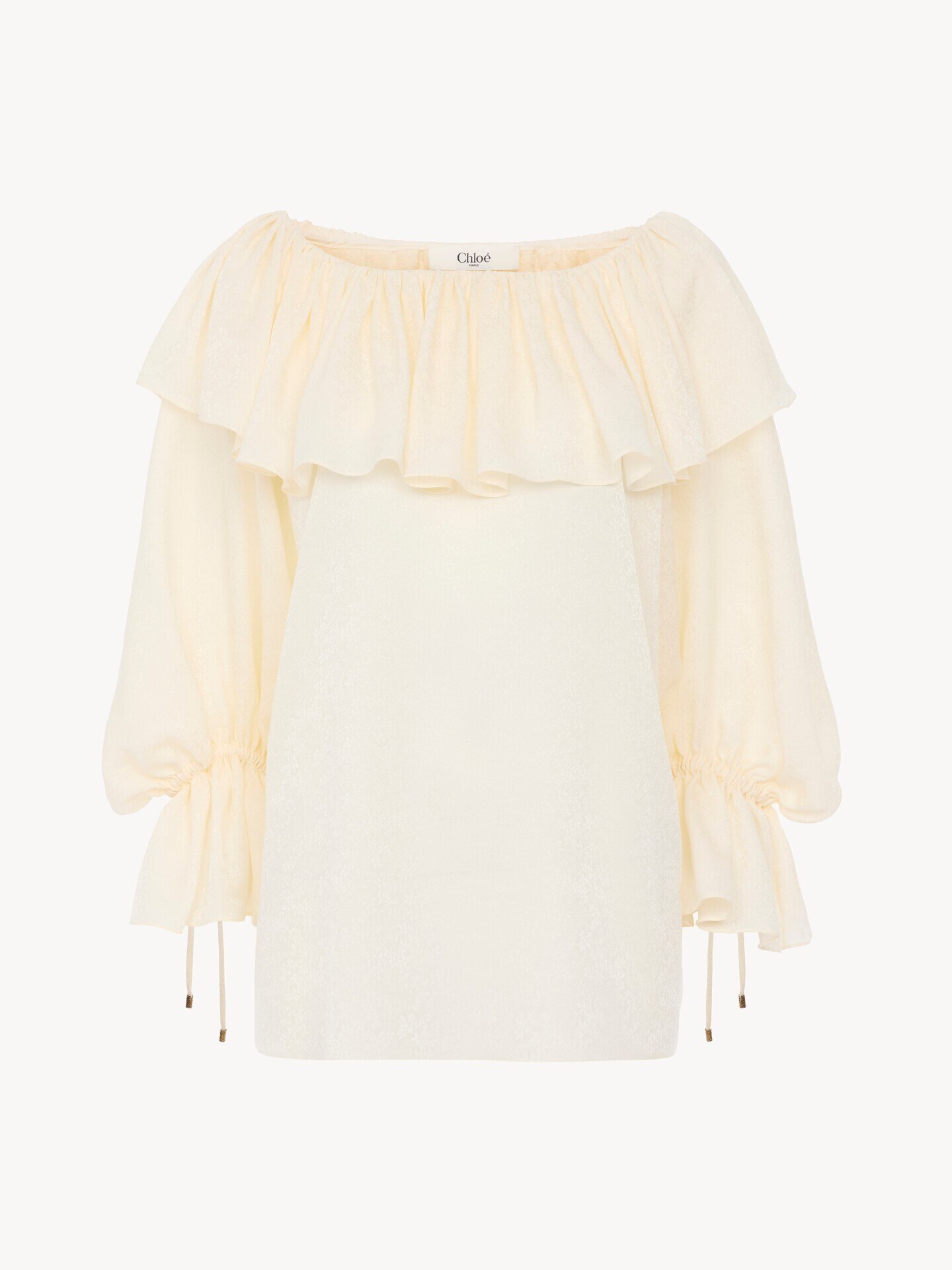 Fluid ruffle top in silk jacquard - 2.0