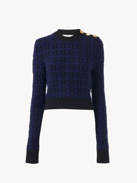 Kastenf&ouml;rmig geschnittener Pullover mit Stehkragen aus Woll-Seidenstrick