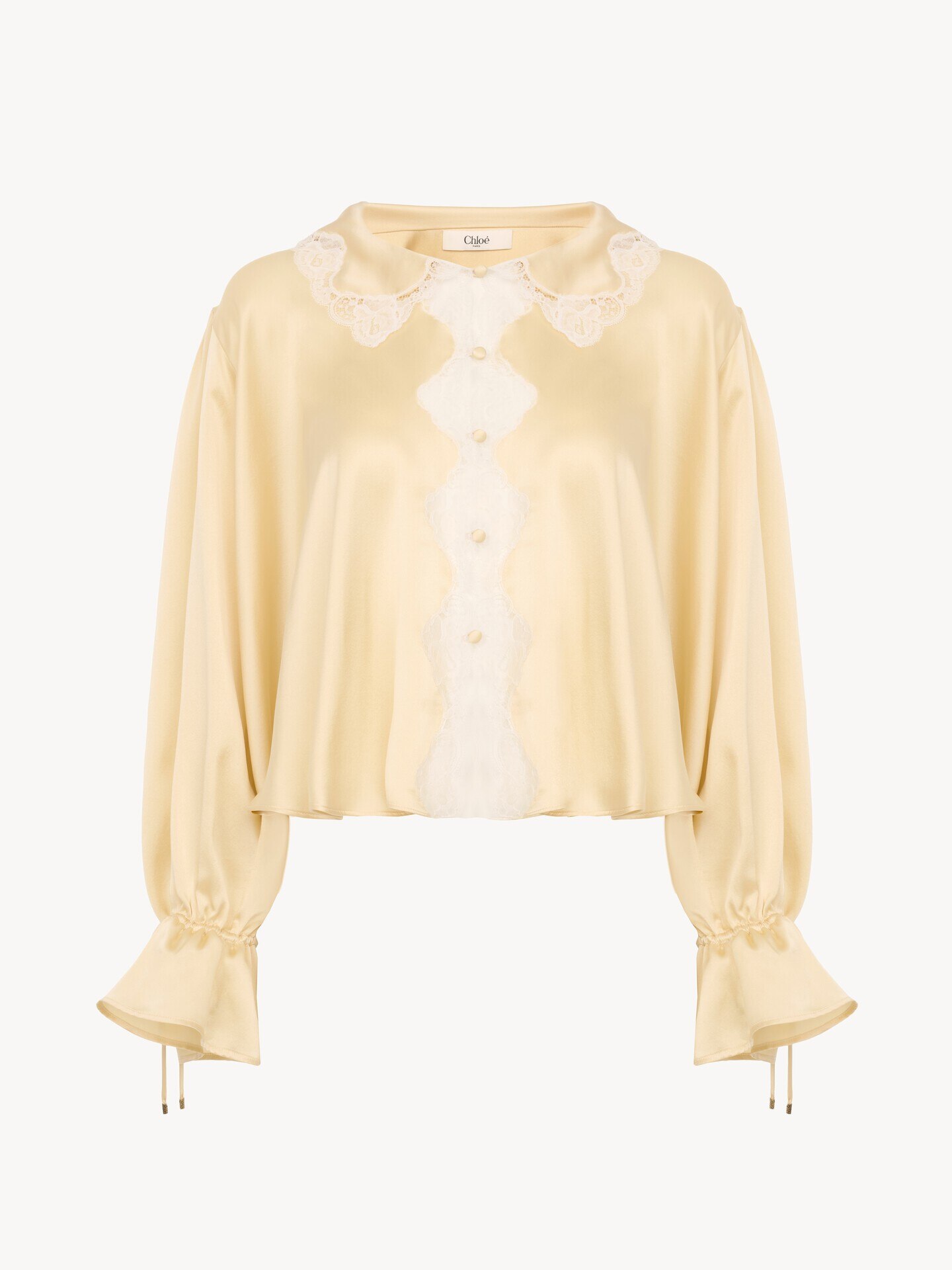 Fluid top in washed silk satin & lace - 2.0