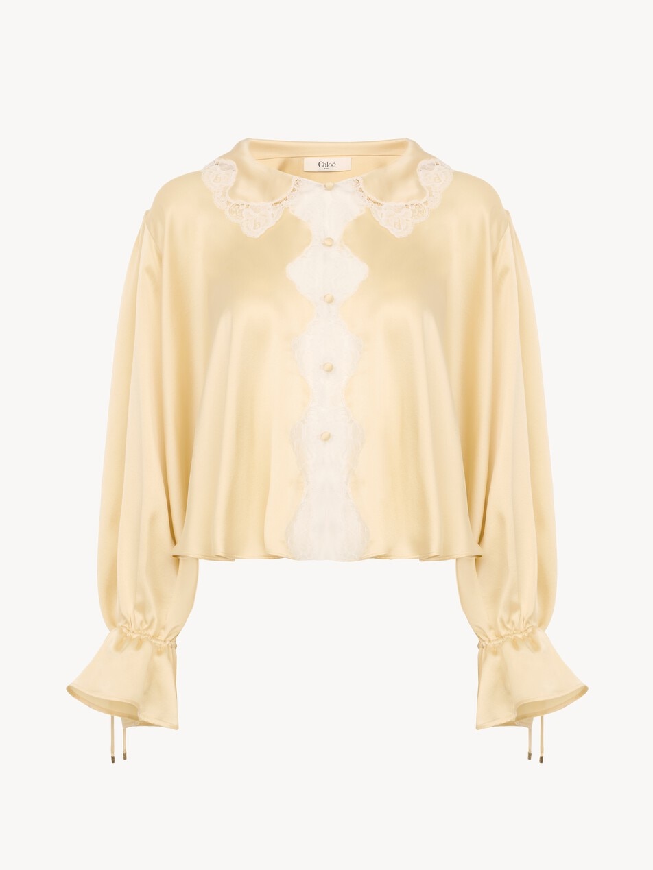 Fluid top in washed silk satin & lace - Packshot