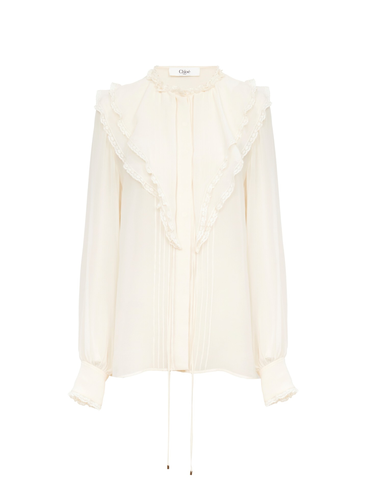 シルクジョーゼット製フリルブラウス Dusty White - Chloé