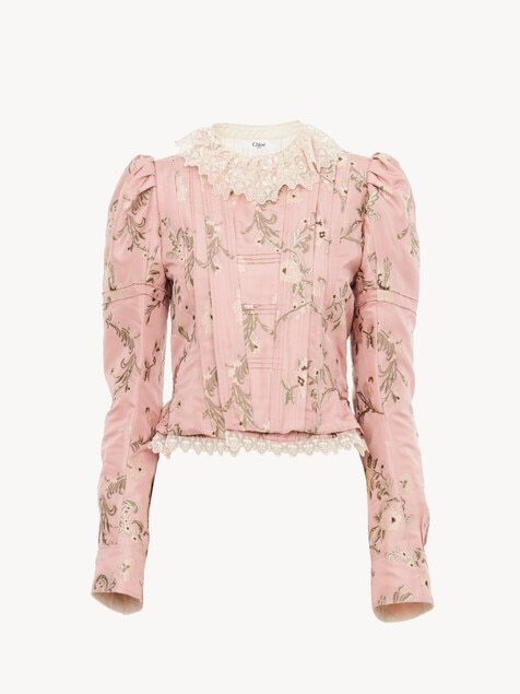 Chaqueta ajustada de jacquard de tafet&aacute;n y encaje