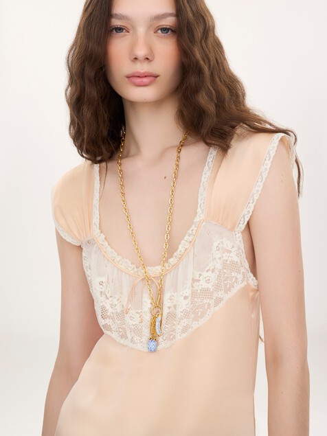 Lingerie dress in washed silk satin & lace