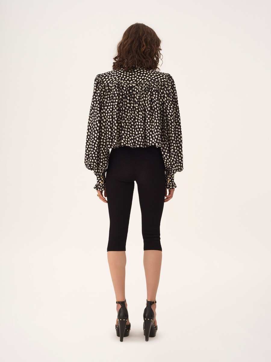 Maxi gathered high-neck top in silk jacquard - 7