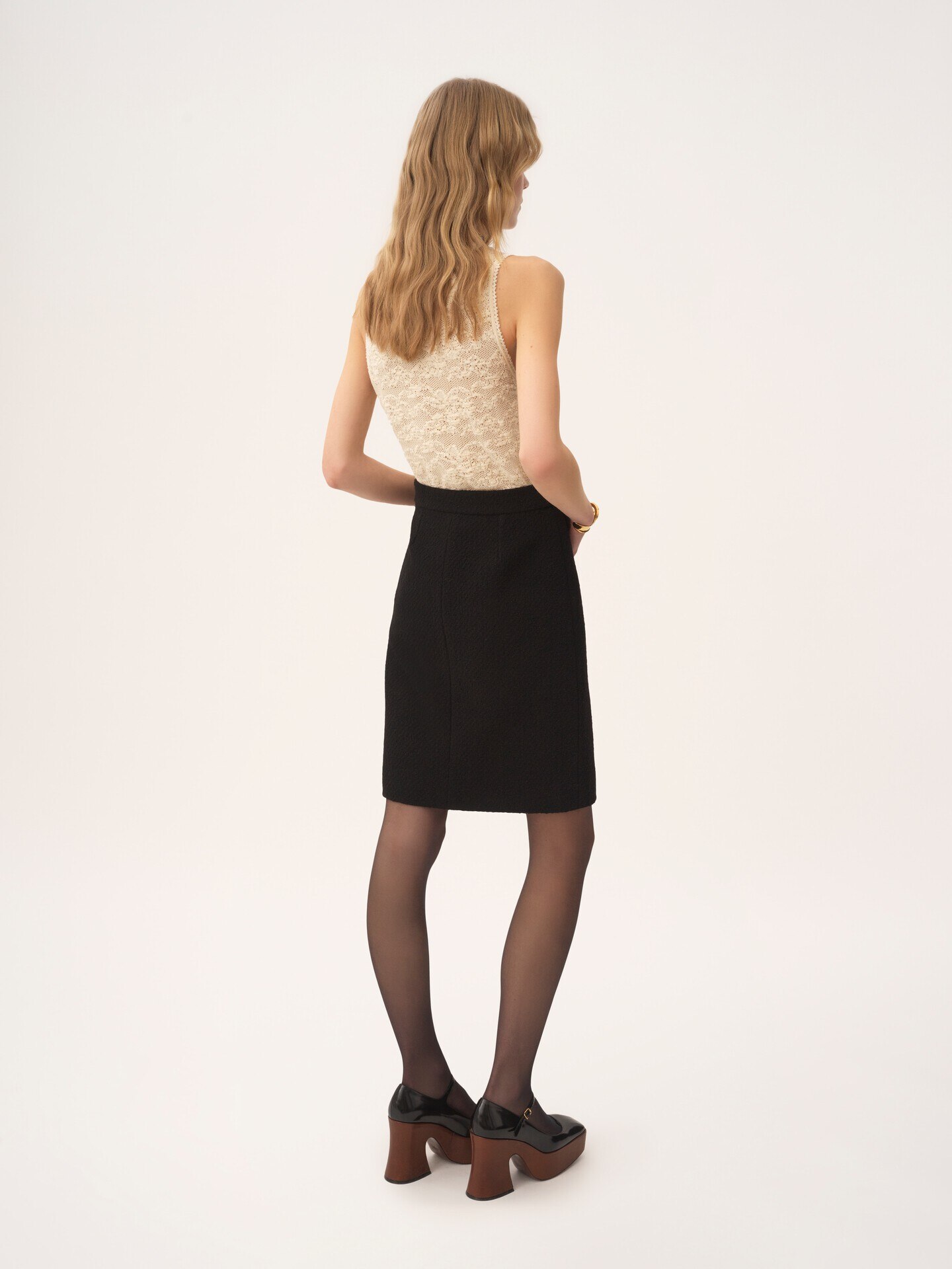 Knee-length skirt in wool bouclette - 5