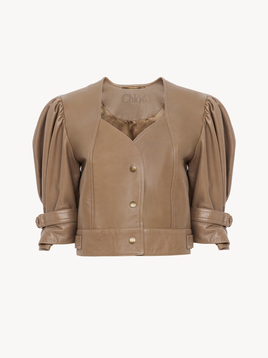 Cropped puff-sleeve leather jacket - 2