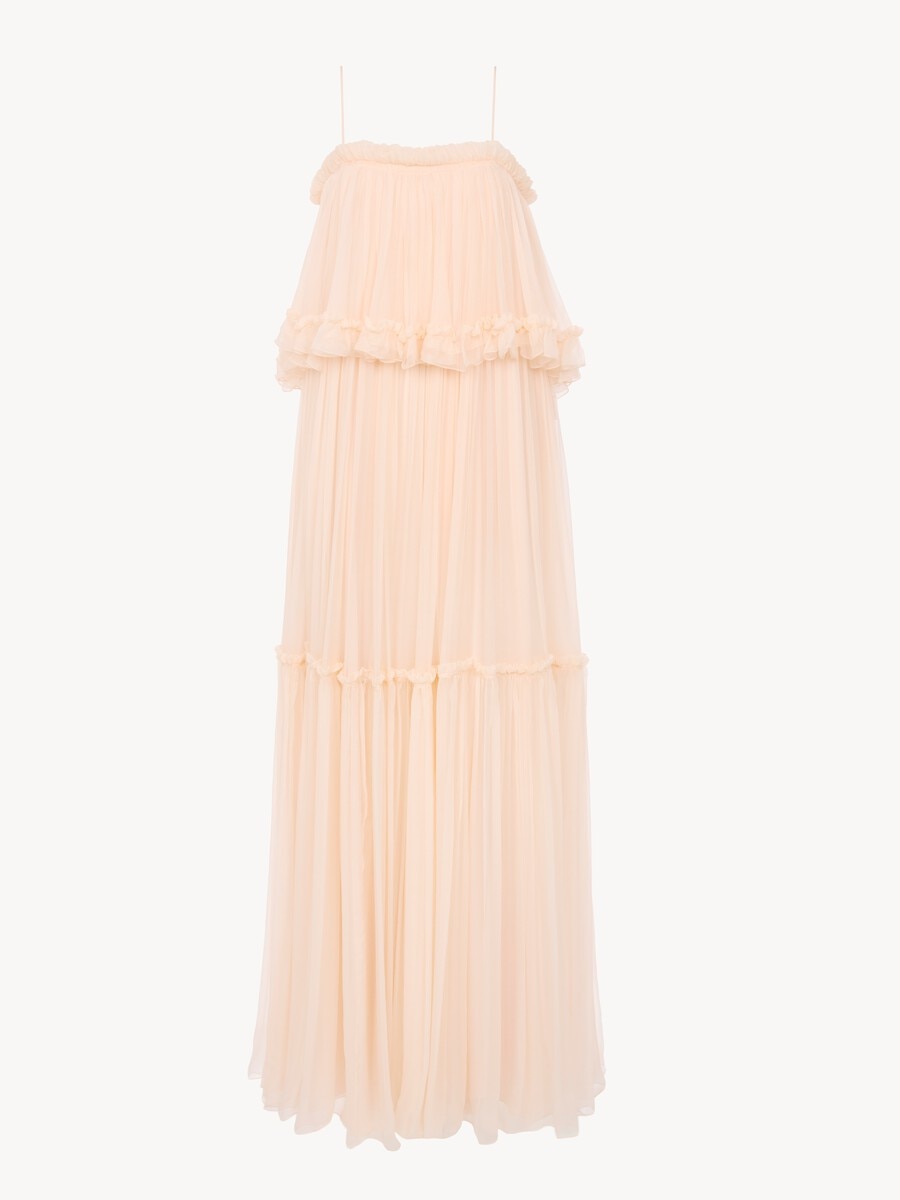 Thin-strap long dress in silk mousseline - 1