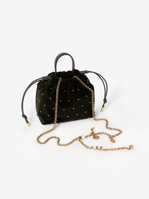 Mini Chlo&eacute; Icons shoulder bag with chain in velvet with studs