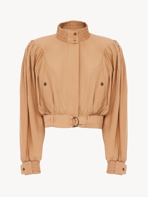 Geraffte Cropped-Jacke aus Baumwollpopeline