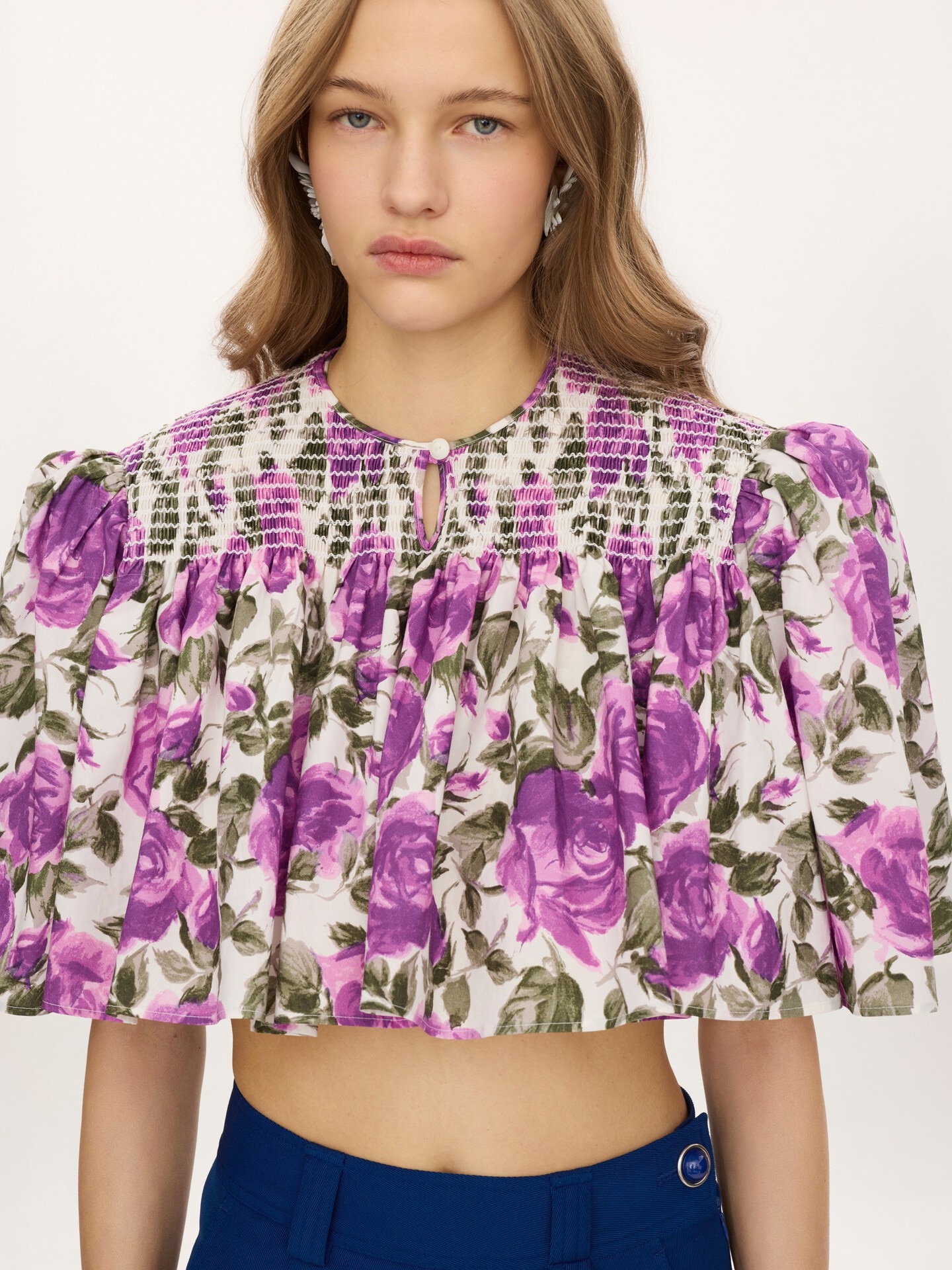 Gathered cropped top in cotton poplin - 7