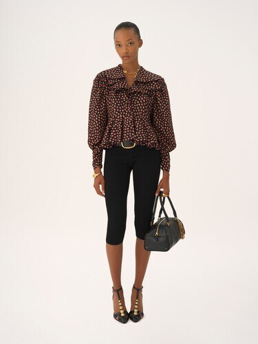 V-neck ruffle top in silk jacquard - 3
